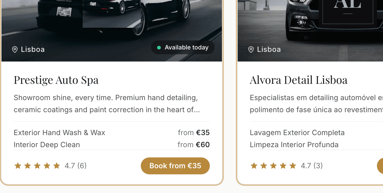 Three studio cards in the detailmasters listing, each showing a star average and, in brackets, the number of reviews.